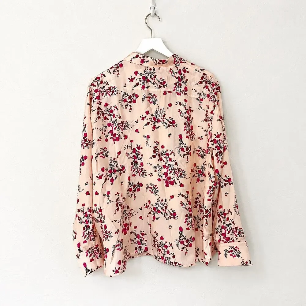 J.Crew Collection Budding Floral Silk Twill Shirt 24 Pink Plus Size Preppy